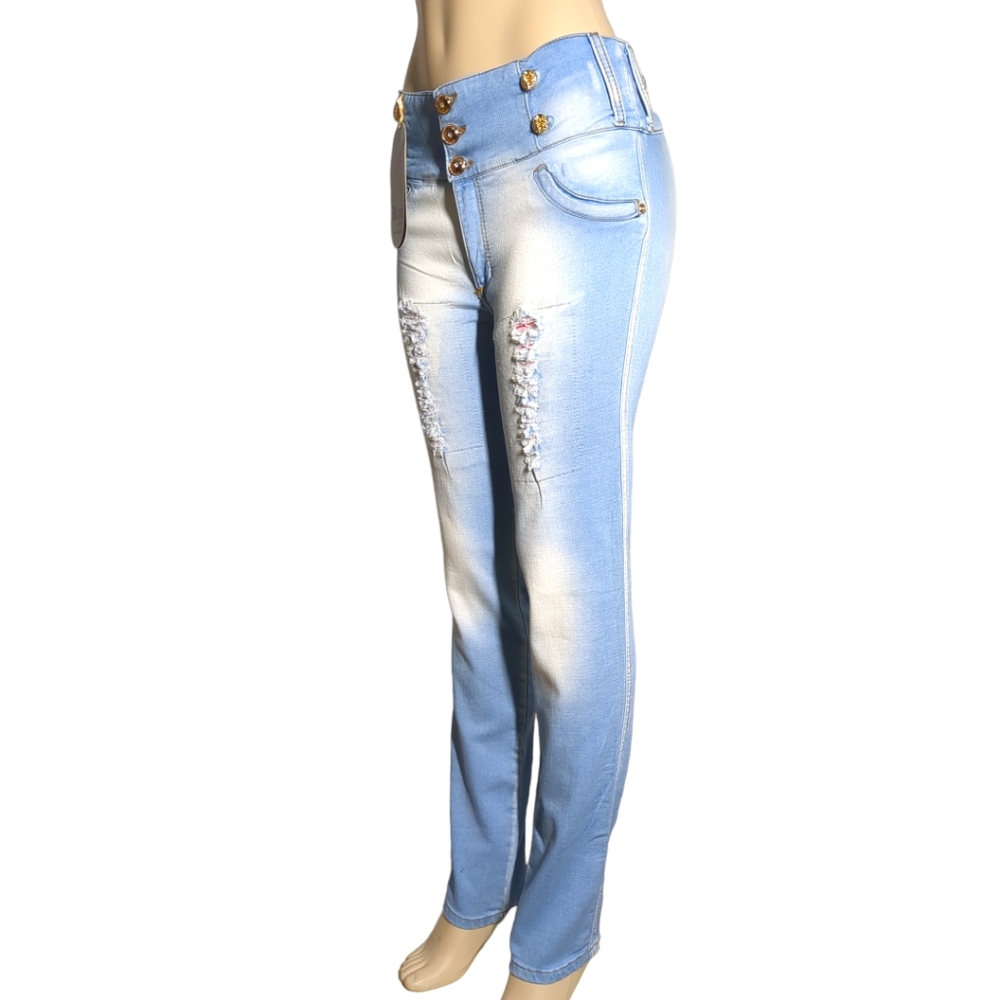 *NEW* Colombian Authentic High Rise Skinny Wash Distress Butt Lifter Blue Jeans